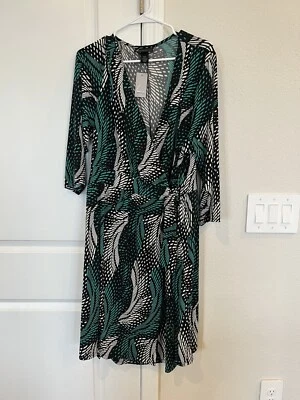 Vestido envolvente manga 3/4 Lane Bryant talla 22/24 verde azulado, negro, blanco noche de iglesia nuevo con etiquetas Foto 1 de 4