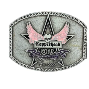 Damen Gürtelschnalle Motorrad Totenkopf Engelsflügel Rosa Zinn Copperhead Outlaw USA - Bild 1 von 3