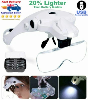 Magnifying Glasses with LED Light for Reading Head RECHARGEABLE Makeup Eyewear - Image 1 of 4