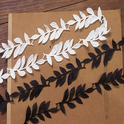 3 Yds Leaf Lace Trim Ribbon Wedding Lace Applique Dress Gown Sew Patch DIY Craft - Image 1 of 4