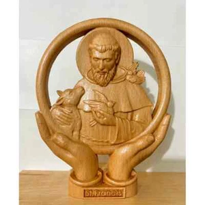 Saint Francis - Wooden carving picture, Religious statue wall christmas decor - Picture 1 of 3