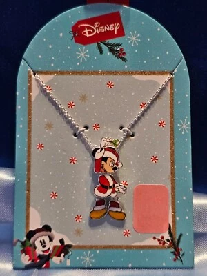 DISNEY 18" NECKLACE MICKEY MOUSE W/ MISTLETOE ENAMEL PENDANT CHRISTMAS HOLIDAY - Image 1 of 4