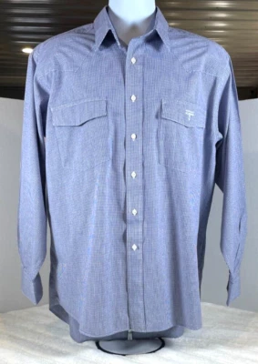 Lucchese Para Hombres Talla L Algodón Importado Hecho en EE. UU. Manga Larga Abotonada Azul/Blanco Foto 1 de 4
