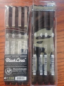 Black Liner Drawing, Sketching, Rendering Pen 4 Set Black Fine X 2 packs - Picture 1 of 1