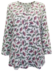 Ex-Seasalt Top WATERFLOW Folk Vines Chalk 3/4 Sleeve Sizes 8 10 12 14 16 18 20 - Picture 1 of 3
