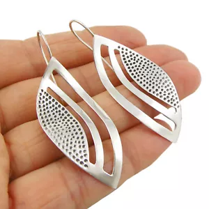 925 Sterling Silver Drop Earrings Solid Hand Hammered and Polished Curved Drops - Picture 1 of 6