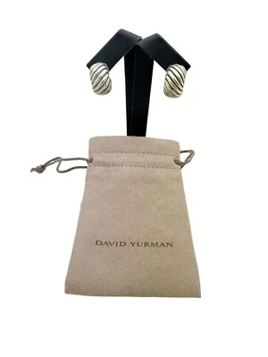 David Yurman Sterling Silver Cable Sculpted Shrimp Huggie Hoop Earrings - Pouch - Image 1 of 4