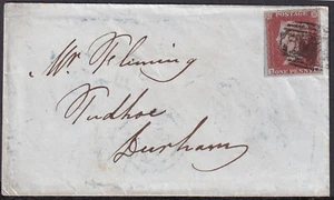 1853 ALPH 2 SG8 1d RED BROWN PLATE 158 OTLEY TO DURHAM COVER (LH) - Picture 1 of 3
