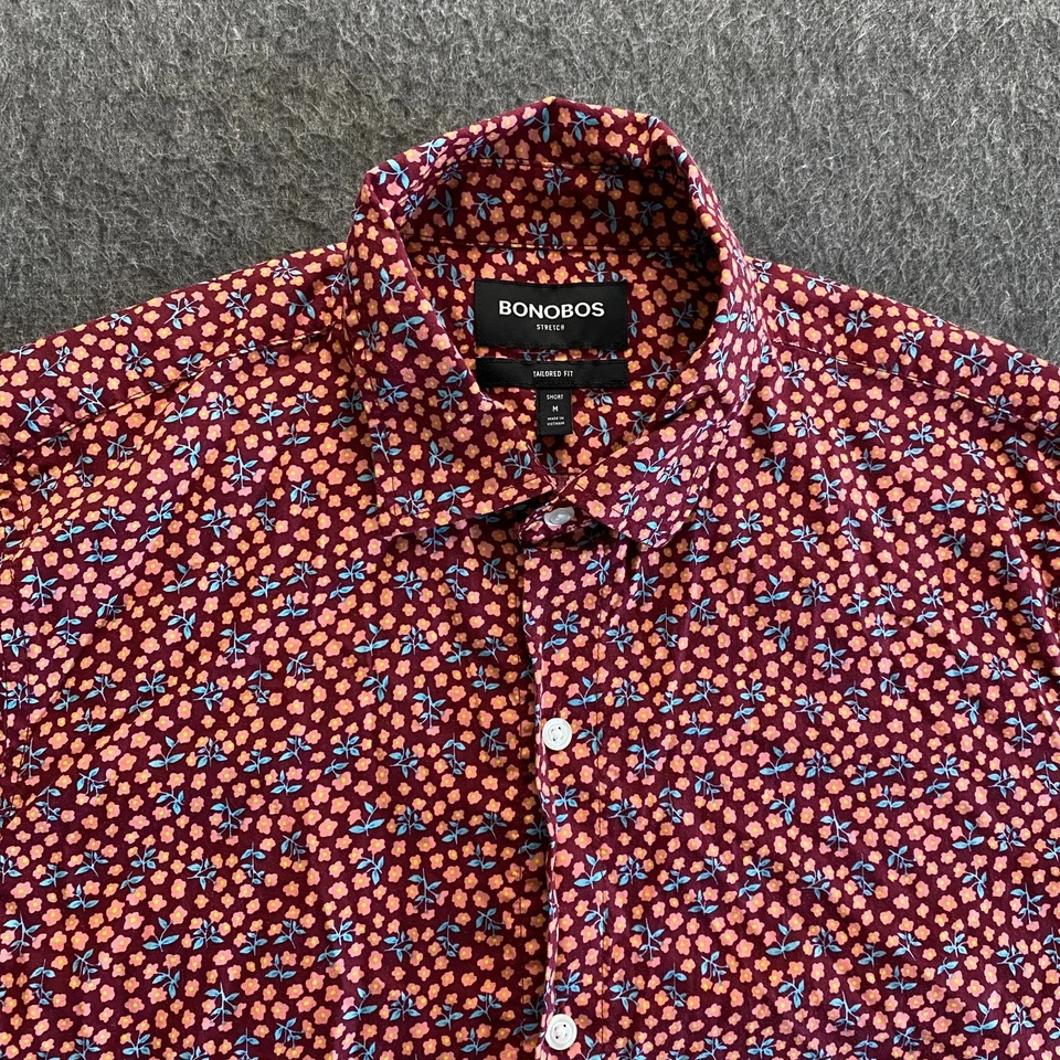 Bonobos Shirt Mens Medium Short Burgundy Floral Tailored Fit Stretch Button Up - Image 1 of 4