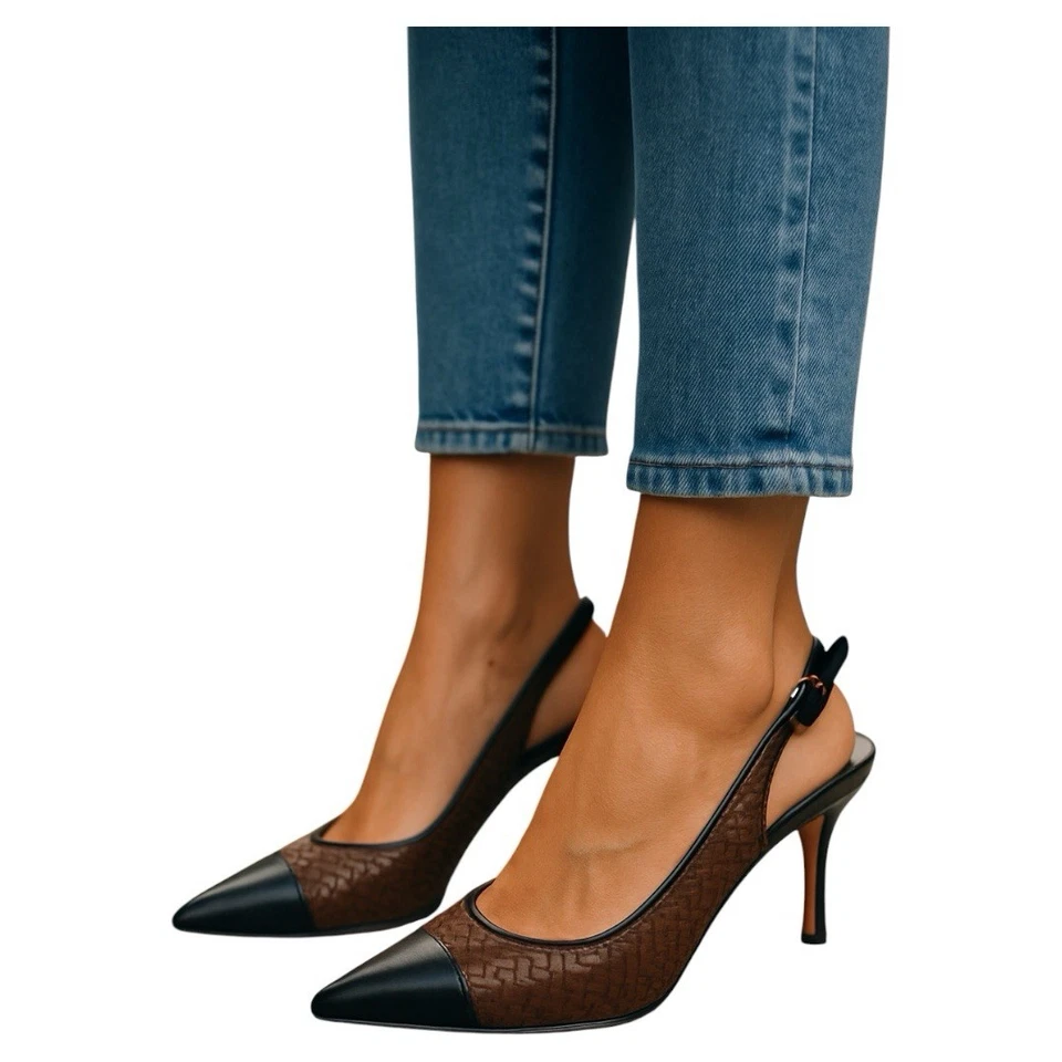 Zapatos de salón TAHARI para mujer Rafaella Kitten tacón bajo con tiras - café/negro talla 8,5 Foto 1 de 4