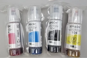 Epson Genuine 104 Ecotank Ink Bottle Refill Full Set (Black/Cyan/Magenta/Yellow) - Afbeelding 1 van 5