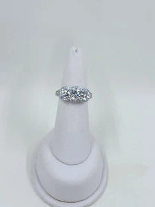 Epiphany Diamonique 3-Stone Cubic Zirconia Halo Ring, Platinum Plated - Picture 1 of 9