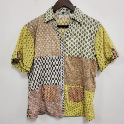 Top Sacred Threads para mujer manga corta retazos abotonados talla L Cottagecore Foto 1 de 4