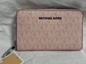 Michael Kors Jet Set Small Signature Logo Zip Around Card Case Smokey Rose - Bild 1 von 7