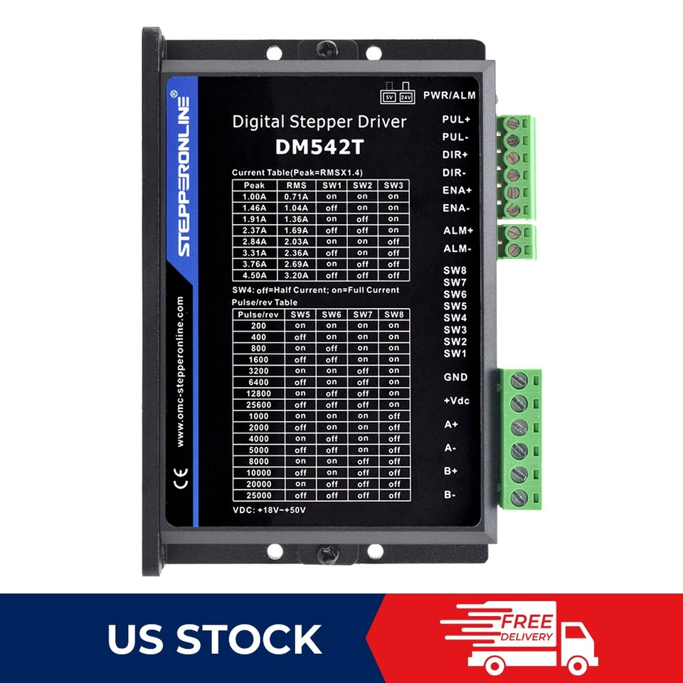 STEPPERONLINE CNC Stepper Motor Driver 1.0-4.2A 20-50VDC 1/128 Micro-step DM542T