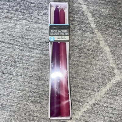 Velas Cónicas Luminessence 10" Pack de 1 Rosa 1 Púrpura Nuevo Sellado Sin Perfume Foto 1 de 2