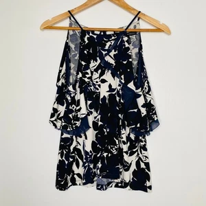 White House Black Market black/navy/white cold shoulder top (Small) - Picture 1 of 5