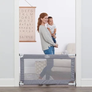 50" Extra Wide Gray Expandable Mesh Gate, Pressure Mounted, Includes Rubber B... - Picture 1 of 4