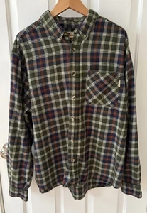 Woolrich Flannel Shirt Mens XL Green Blue Plaid L/S Button Down Well Worn Grunge - Picture 1 of 9