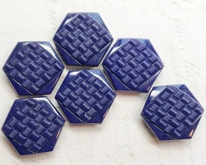 6 Vintage Sechseck blau Glasmantel Knöpfe ~ Korbweave Design ~ 1-1/16" - Bild 1 von 4