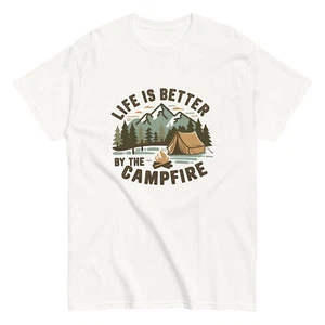 Premium T-shirt Camping Life Is Better With Campfire Unisex Birthday Gift Tee  - Picture 1 of 9
