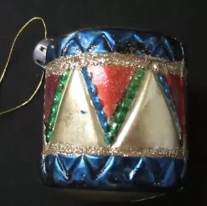 Vintage Plastic Glittered Drum Christmas Ornament - Picture 1 of 4