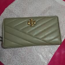 Tory Burch New Unused Zip Around Long Wallet Gray Heron Leather Quilted