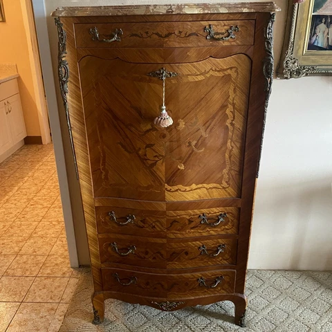 Mid 20th Century French Louis XVI Style  Marble Top Secretaire Abattant Cover