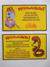 * 'WIZARD!' Bally 1975 Custom Instruction/Apron Cards * (New)