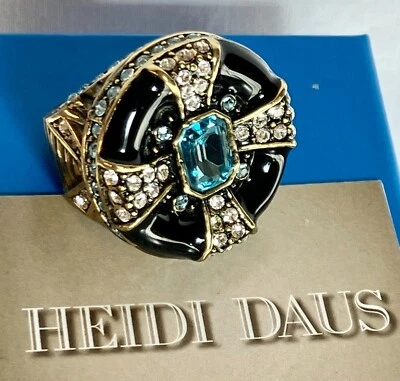 ANILLO HEIDI DAUS CRISTAL ESMALTE NEGRO NEWPORT CHIC 5 ** El ÚNICO 1 en eBay ~ MG Foto 1 de 4
