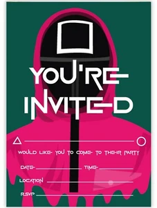 SQUID SPIEL GEBURTSTAG PARTY EINLADUNGEN SQUID SPIEL PARTY LÄDT MÄDCHEN JUNGEN KINDER - Bild 1 von 3