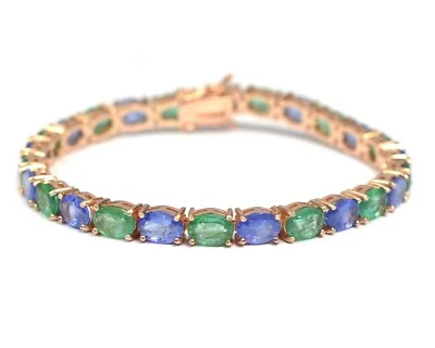 Natural Zambian Emerald & Tanzanite Bracelet 925 Sterling Silver Tennis Bracelet - Imagem 1 de 4