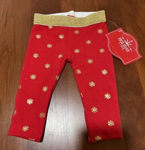 Holiday Time Baby Girl Christmas Red & Gold Leggings Size 0-3 Months - Picture 1 of 1