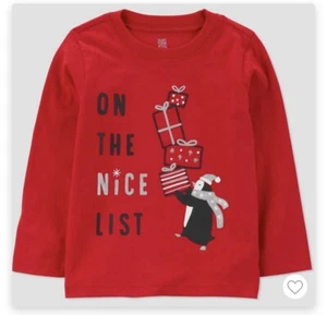 Toddler Girls 'On The Nice List' Christmas Penguin T-Shirt Size 4T Just One You - Picture 1 of 2