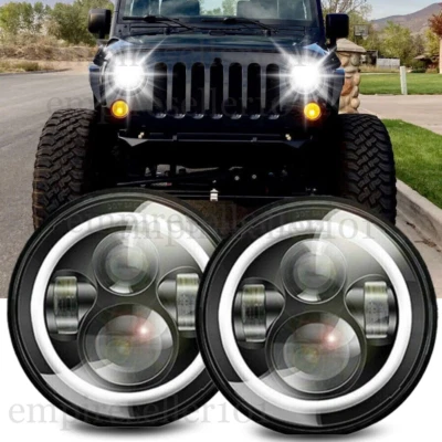Par de faros LED redondos de 7 pulgadas de punto haz alto-bajo para Jeep Wrangler JK TJ CJ LJ Foto 1 de 4