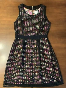Jessica Simpson Black Floral Mesh Overlay Sleeveless Fit & Flare Dress Sz 6 - Picture 1 of 10