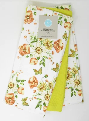 Juego de 3 toallas de cocina Martha Stewart Brooke floral y amarillo macizo plato mano Foto 1 de 3