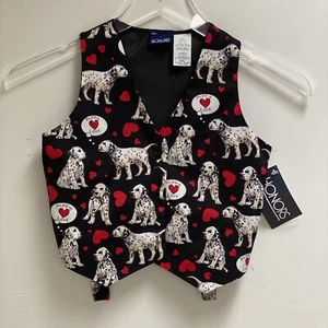 Dalmatian Puppy Love Vest Hearts Black & Red Kids NEW Vintage 1990s Sz XS 4/5 - Picture 1 of 4