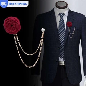 Broche Rosa con Borla Cadena Hombre Traje Tela Arte Hecho a Mano Accesorios Moda - Imagen 1 de 12