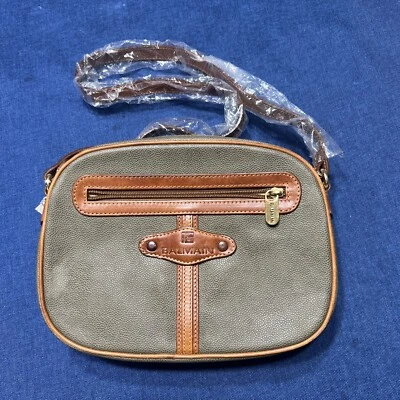 Bolso de Hombro Vintage PIERRE BALMAIN Paris Cuero Genuino Verde Oliver con Marrón Foto 1 de 4