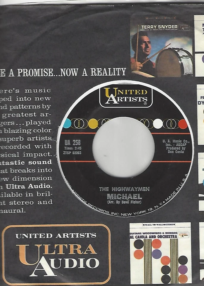 THE HIGHWAYMEN- "MICHAEL"/"SANTIANO"- UNITED ARTISTS- EXC. CONDITION Foto 1 de 1