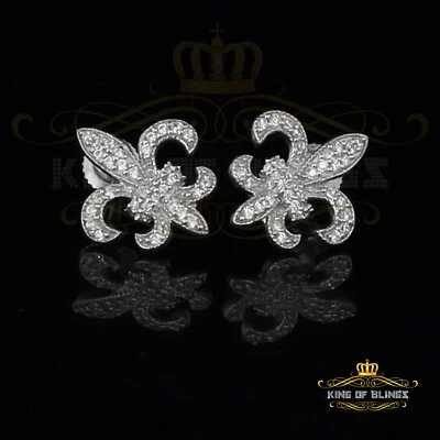Pendientes de mujer Fleur de Lis blancos de plata 925 con tornillo trasero 0,62 quilates de circonita cúbica Foto 1 de 4