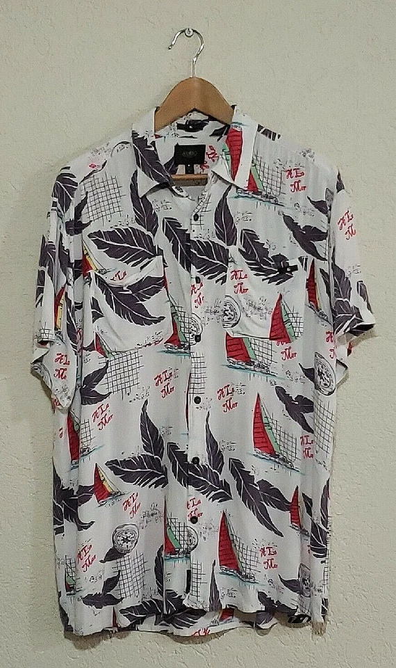 Camisa masculina estilo havaiano náutico vintage ambígua adulta GG branca com botões anos 90 - Imagem 1 de 4