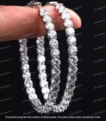4Ct Round Cut Lab-Created Diamond Inside-Out Hoop Earrings 14K White Gold Finish - Image 1 of 4