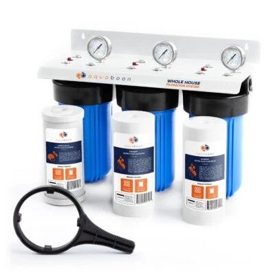3 Stage Big Blue 10" Whoe House System 1" Port + Carbon Block+Sediment Filters - Image 1 of 4
