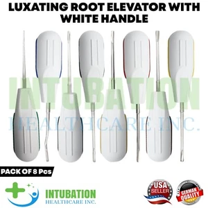 Luxating Root Elevator Set 8 Pcs with White Handle Tooth Extraction Tools - Picture 1 of 10