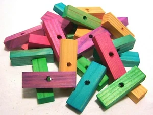 25 Large Wood Blocks Bird Toy Parts 3" x 1" x 1/2" Colored Parrot 5/16" Hole - Picture 1 of 4