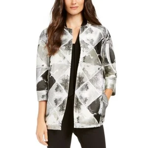 Chaqueta Top ANNE KLEIN NUEVA Para Mujer Estampada Metálica Frente Abierto TEDO - Imagen 1 de 2