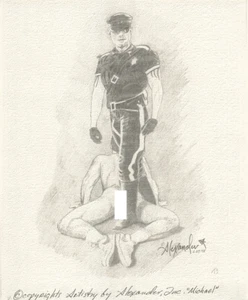Alexander Alexander Grabowski MICHAEL Homoerotic Male Leather Cop 1998 Stippling - Picture 1 of 9