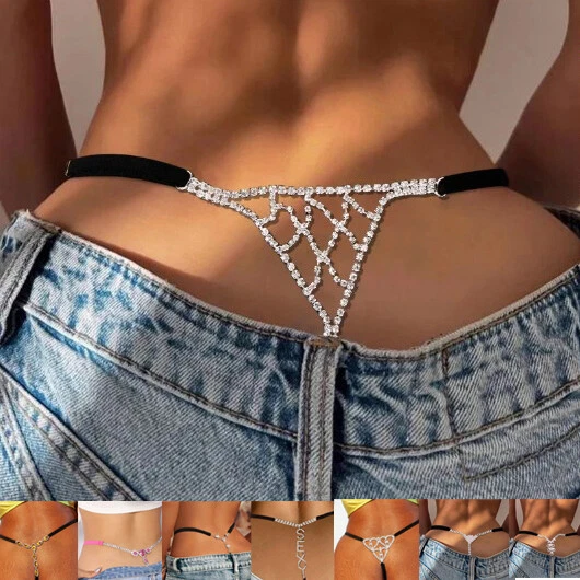 Mujeres Tanga Estrás Pantalones Tanga Cristal Cuerpo Cadena Brillante Sexy Ropa Interior Foto 1 de 1